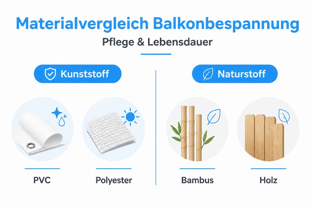 Balkonbespannung: Sichtschutz und Gestaltung für mehr Privatsphäre 4 Infografik: Kunststoff und Naturmaterialien im Vergleich