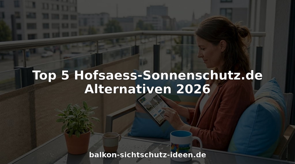 Top 5 Hofsaess-Sonnenschutz.de Alternativen 2026 2 Eine Frau informiert sich im Internet über Sonnenschutzmöglichkeiten für ihren Balkon.