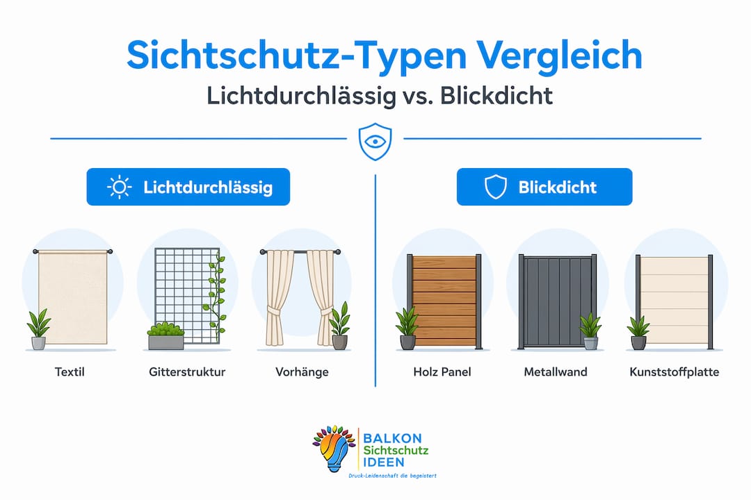 Optische Effekte von Sichtschutz clever nutzen und gestalten 4 Die Infografik veranschaulicht einen direkten Vergleich zwischen zwei verschiedenen Arten von Sichtschutz.