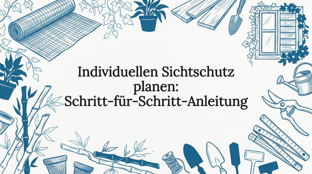 Individuellen Sichtschutz planen: Schritt-für-Schritt-Anleitung 2 Stilvolle Titelgrafik mit kreativen Sichtschutz-Ideen und den passenden Werkzeugen