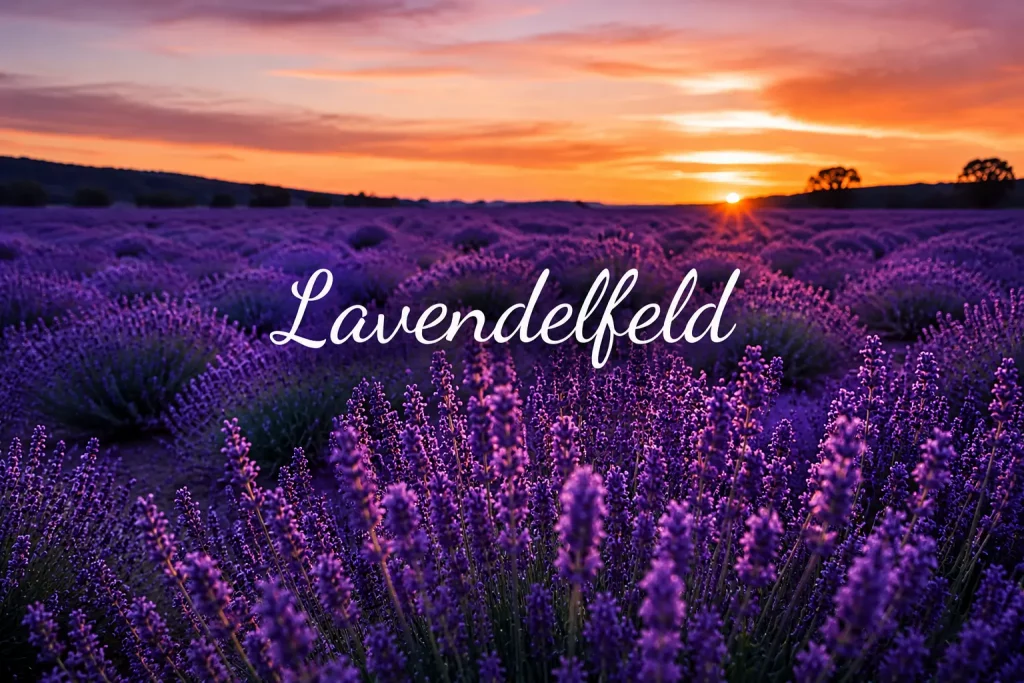 Lavendelfeld Balkon Sichtschutz mit violetten Lavendelblüten bei Sonnenuntergang