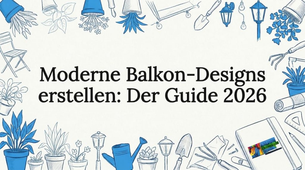 Moderne Balkon-Designs erstellen: Der Guide 2026 2 Stimmungsvolle, von Hand gezeichnete Illustration als Blickfang fürs Titelbild