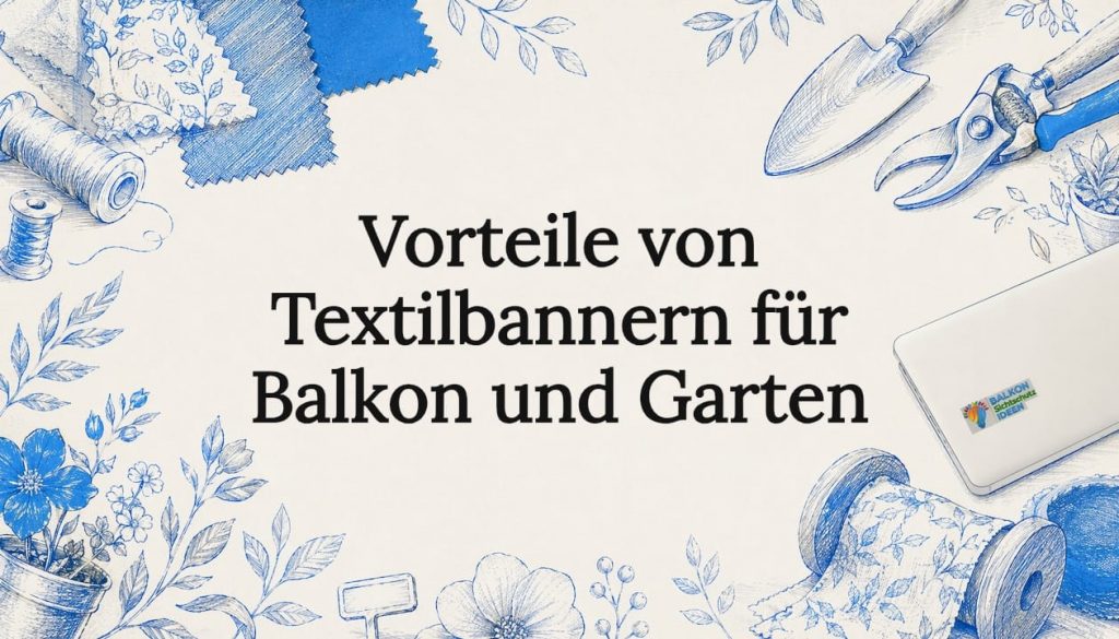 Stimmungsvolle Titelkarte mit Textil- und Gartenmotiven
