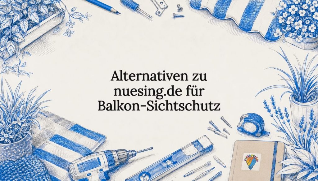 Stilvolle Titelgrafik mit Illustrationen rund um den Sichtschutz auf dem Balkon
