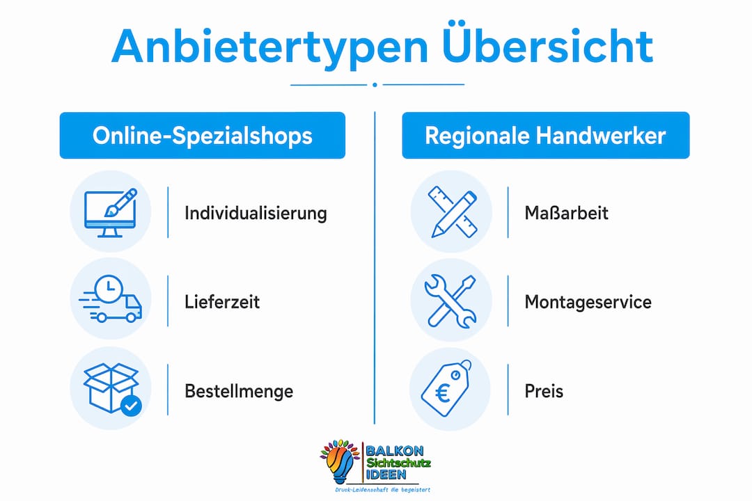 Alternativen zu nuesing.de für Balkon-Sichtschutz 4 Infografik: Die verschiedenen Anbieter von Sichtschutzlösungen für den Balkon im Überblick