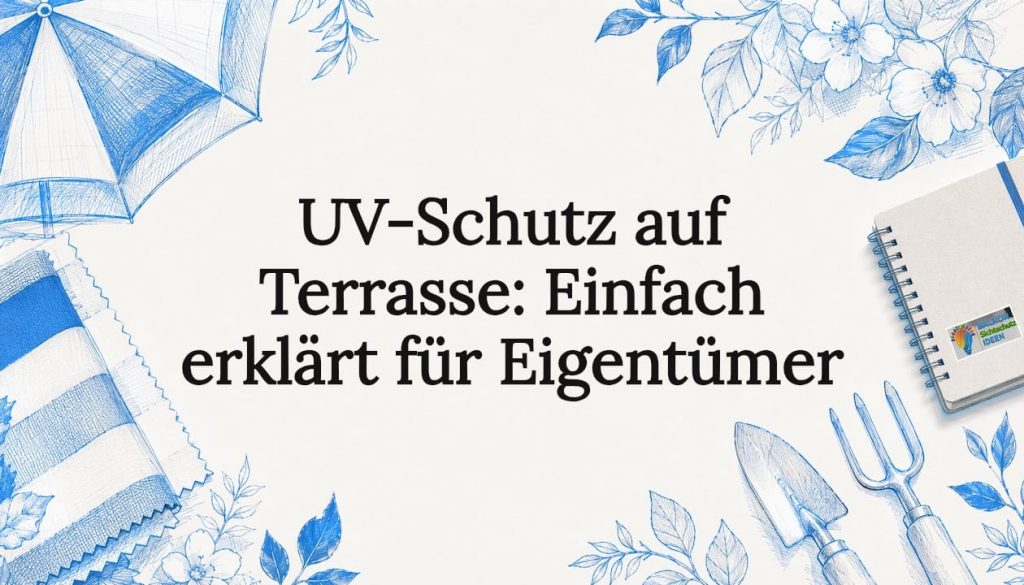 UV-Schutz auf Terrasse: Einfach erklärt für Eigentümer 2 Anschauliche Titelgrafik mit typischen Motiven rund um Sonnenschutz
