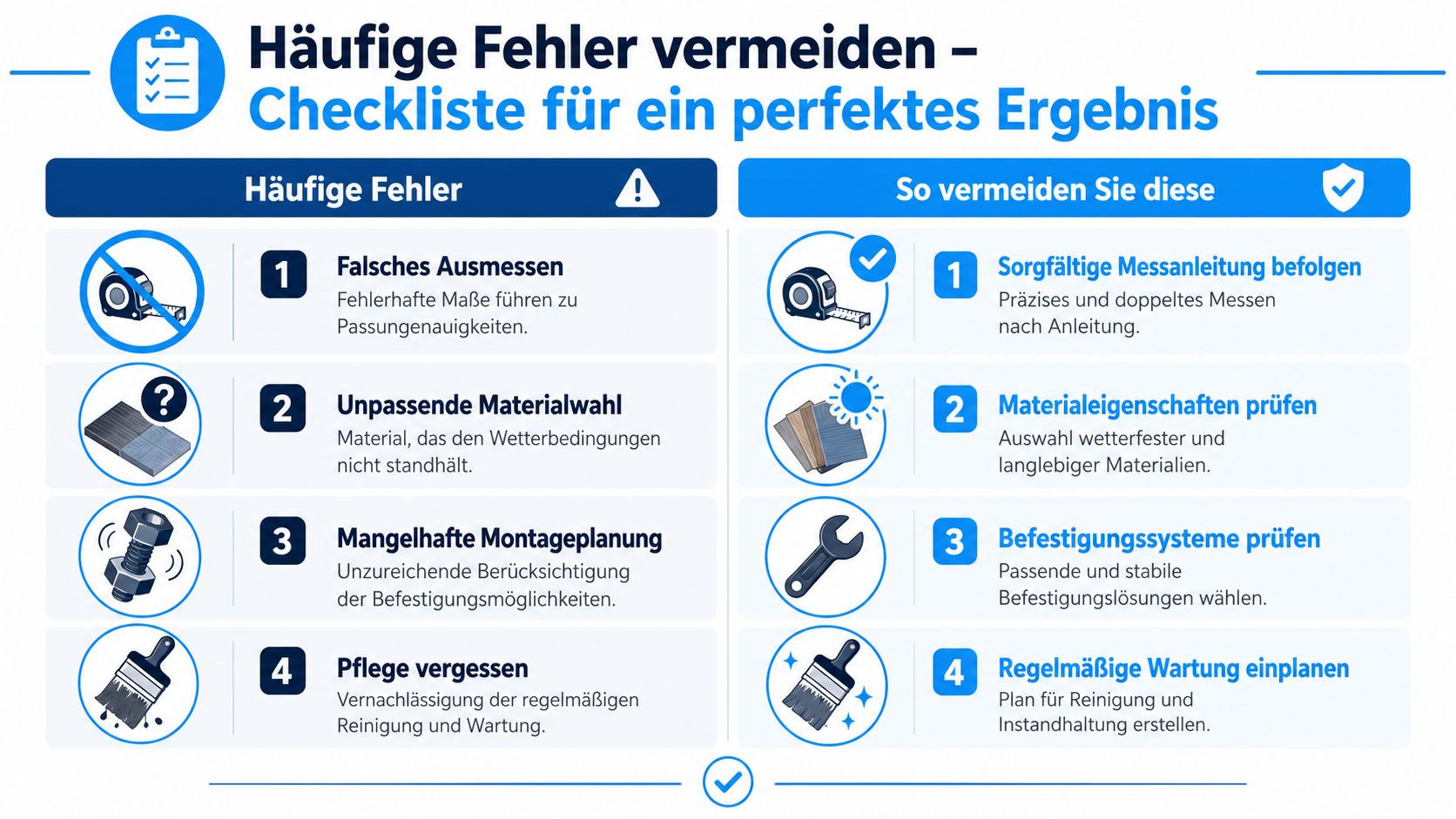 Sichtschutz Konfigurator: Ihr Weg zur Maßanfertigung 10 Eine Checkliste zur Vermeidung häufiger Fehler bei der Montage, um ein perfektes Ergebnis zu erzielen.