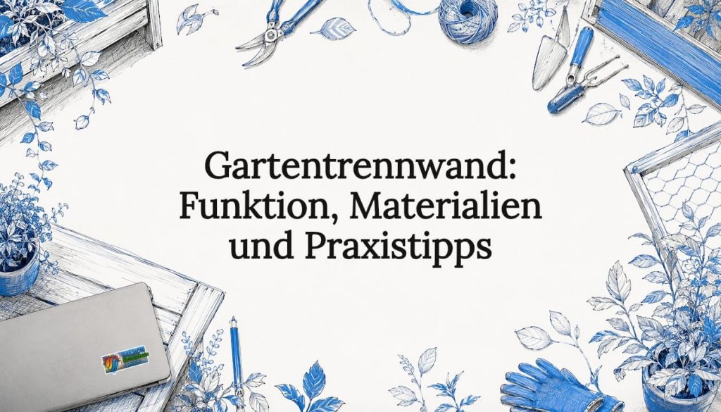 Gartentrennwand: Funktion, Materialien und Praxistipps 2 Illustration einer stilvollen, handgezeichneten Gartentrennwand als Titelmotiv
