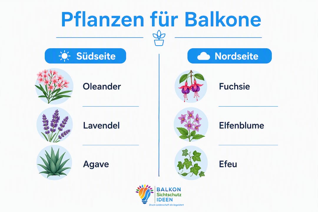 Urban Jungle Balkon: Ihren Balkon in eine grüne Oase verwandeln 3 Infografik: Die besten Pflanzen für Süd- und Nordbalkone