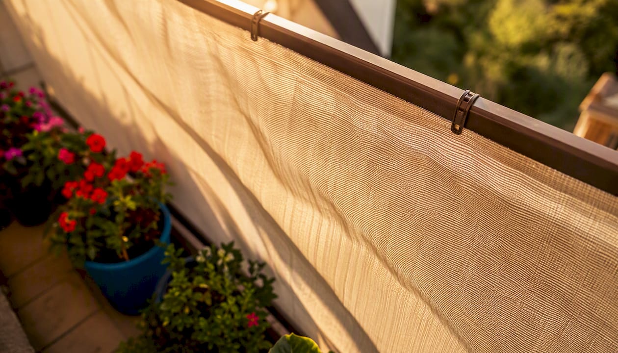 Outdoor Dekokissen Materialien: Diese Stoffe eignen sich für Balkon und Terrasse 4 Winddurchlässiges Sichtschutznetz für den Balkon