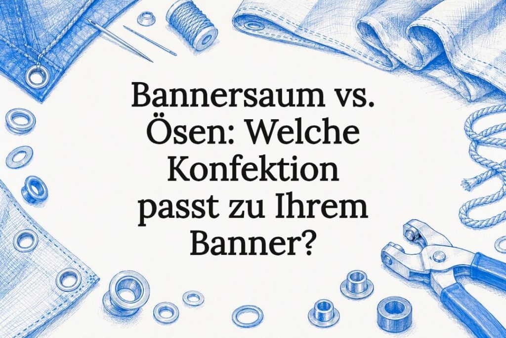 Bannersaum vs. Ösen: Welche Konfektion passt zu Ihrem Banner? 2 Stilvolle Illustration einer Bannergestaltung als dekorativer Titel