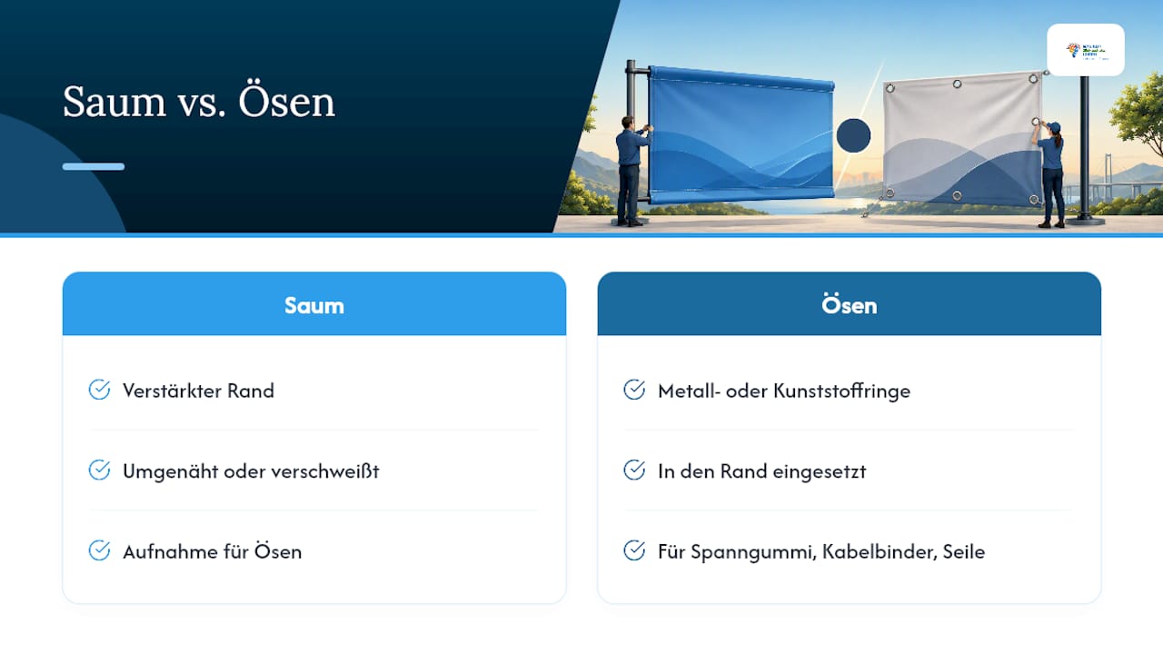 Bannersaum vs. Ösen: Welche Konfektion passt zu Ihrem Banner? 4 Übersicht der verschiedenen Möglichkeiten zur Banner-Konfektionierung