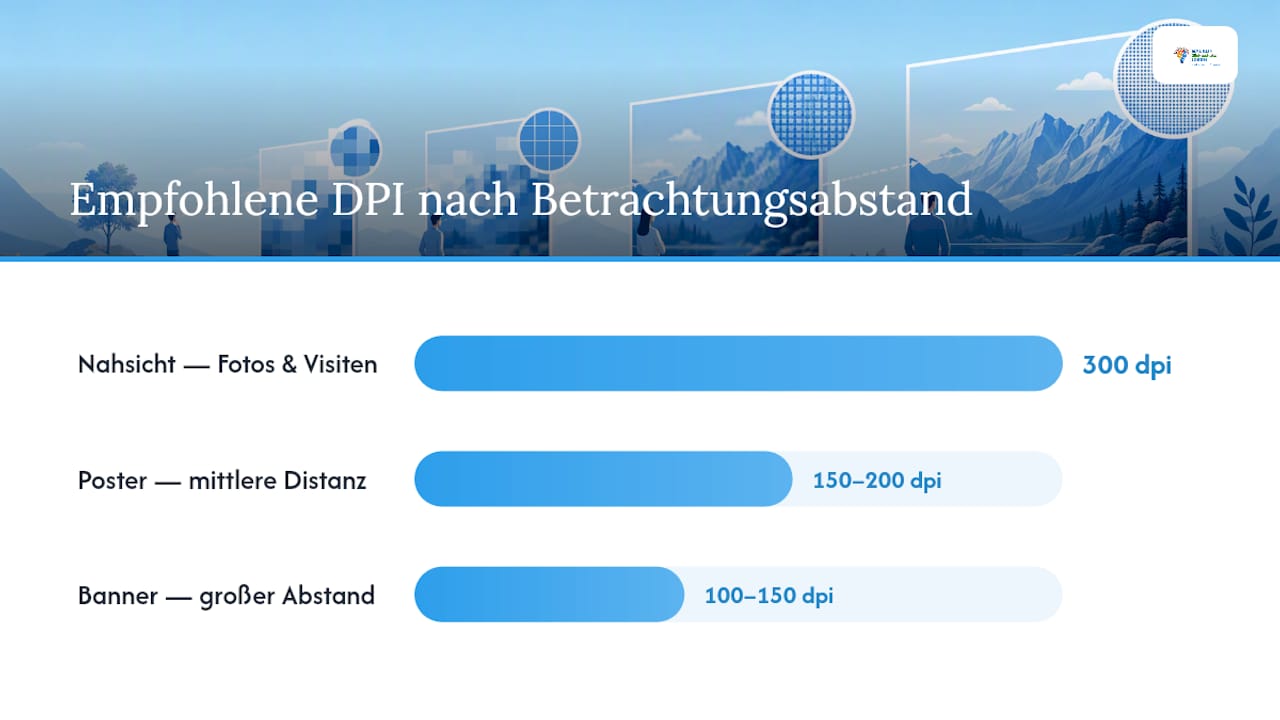 Was bedeutet Pixelauflösung bei Druckprodukten? 4 Diagramm der DPI-Werte nach Druckprodukt und Betrachtungsabstand