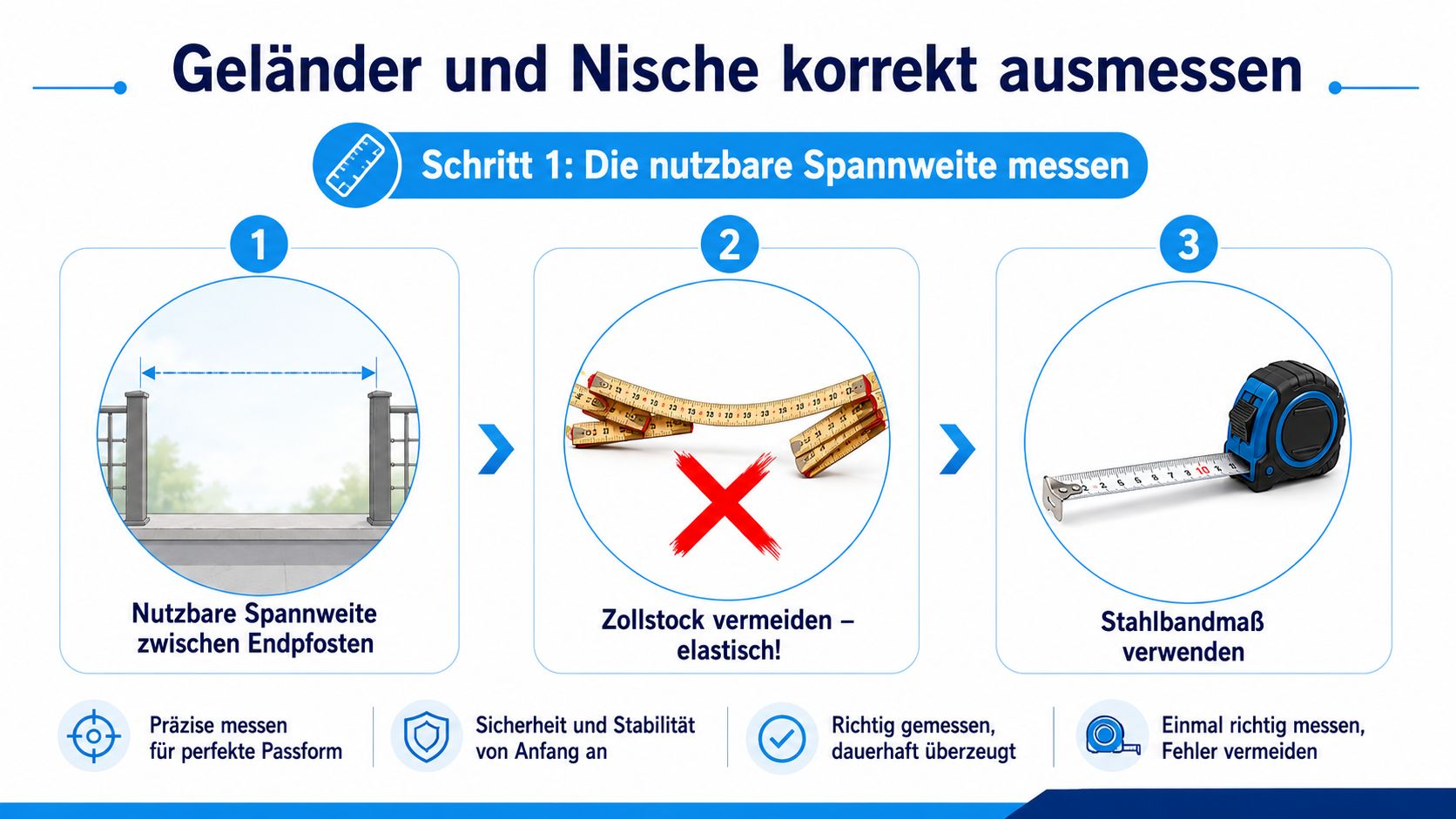 Balkon Sichtschutz 6m x 90 cm: Anleitung für Maßanfertigung 4 Eine Anleitung zur korrekten Vermessung von Geländern und Nischen für eine präzise Montage.