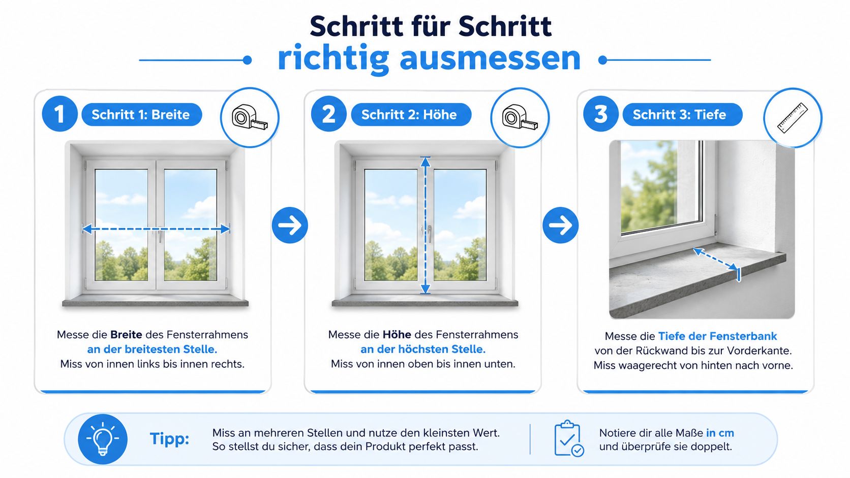 Flächenvorhänge nach Maß: Messen, Materialien und Bestellung 4 Eine Schritt-für-Schritt-Anleitung zur korrekten Vermessung von Fensterrahmen und Fensterbänken für maßgefertigte Produkte in deutscher Sprache.