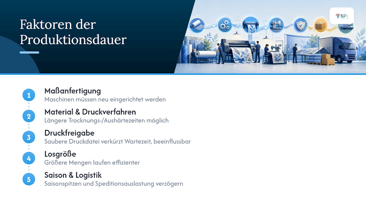 Privatkunden: So verkürzen Sie Lieferzeiten für bedruckten Sichtschutz 3 Fünf Einflussfaktoren auf die Produktionsdauer
