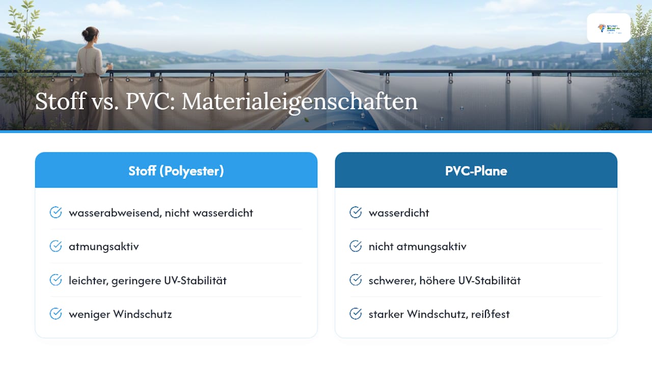 Stoff vs. Plane Balkon: Was schützt wirklich besser? 3 Vergleich zwischen Stoff und PVC-Plane