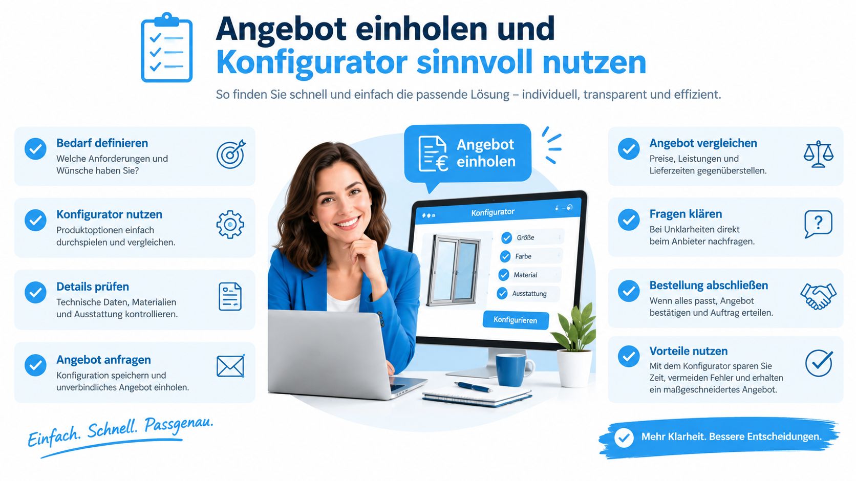 Balkonverkleidung Kosten: Preise, Materialien und Spartipps 5 Eine Frau arbeitet an einem Computer, um eine individuelle Konfiguration für ihre Balkonverkleidung zu erstellen.