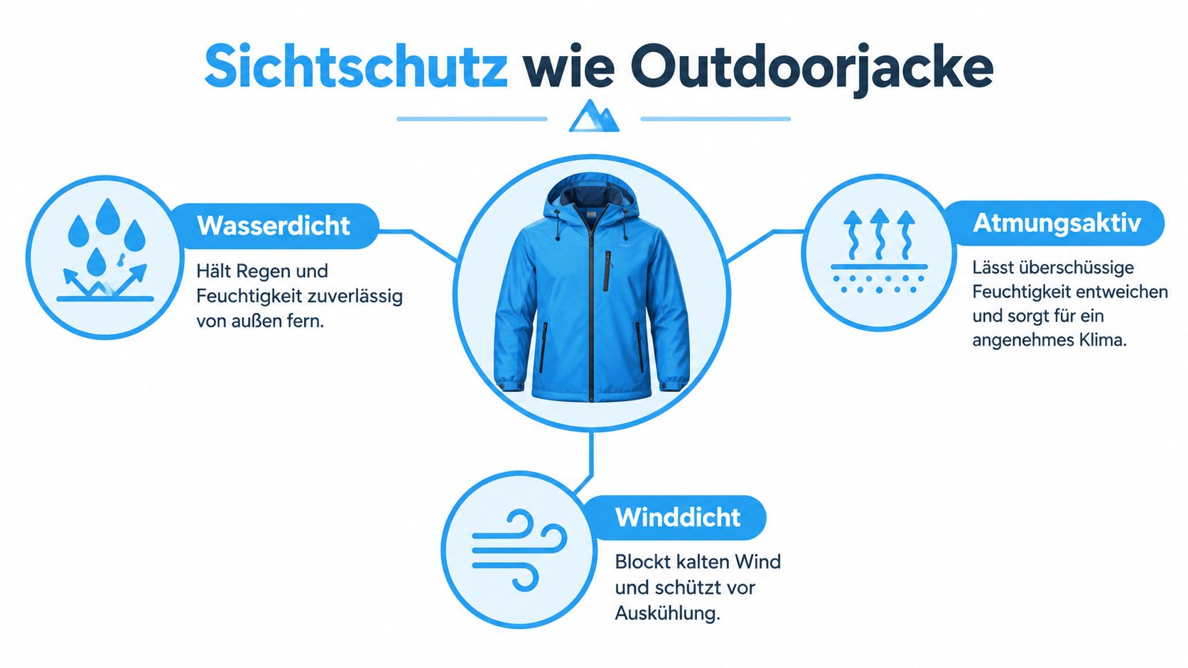 Wetterfester Sichtschutz für Balkon und Terrasse 4 Eine blaue Outdoorjacke wird als visuelles Beispiel für wetterfesten und funktionalen Sichtschutz für den Außenbereich verwendet.