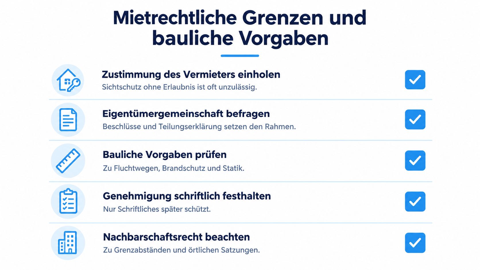 Terrasse Sichtschutz Ideen für mehr Privatsphäre 3 Eine Checkliste mit fünf wichtigen mietrechtlichen Schritten für die Installation eines Sichtschutzes auf dem Balkon oder der Terrasse.